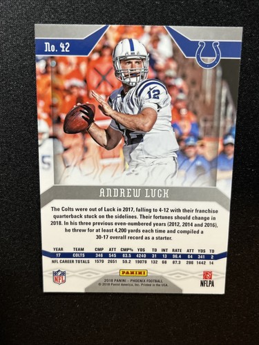 2018 Panini Phoenix Football Refractor 42 Andrew Luck - Picture 2 of 2