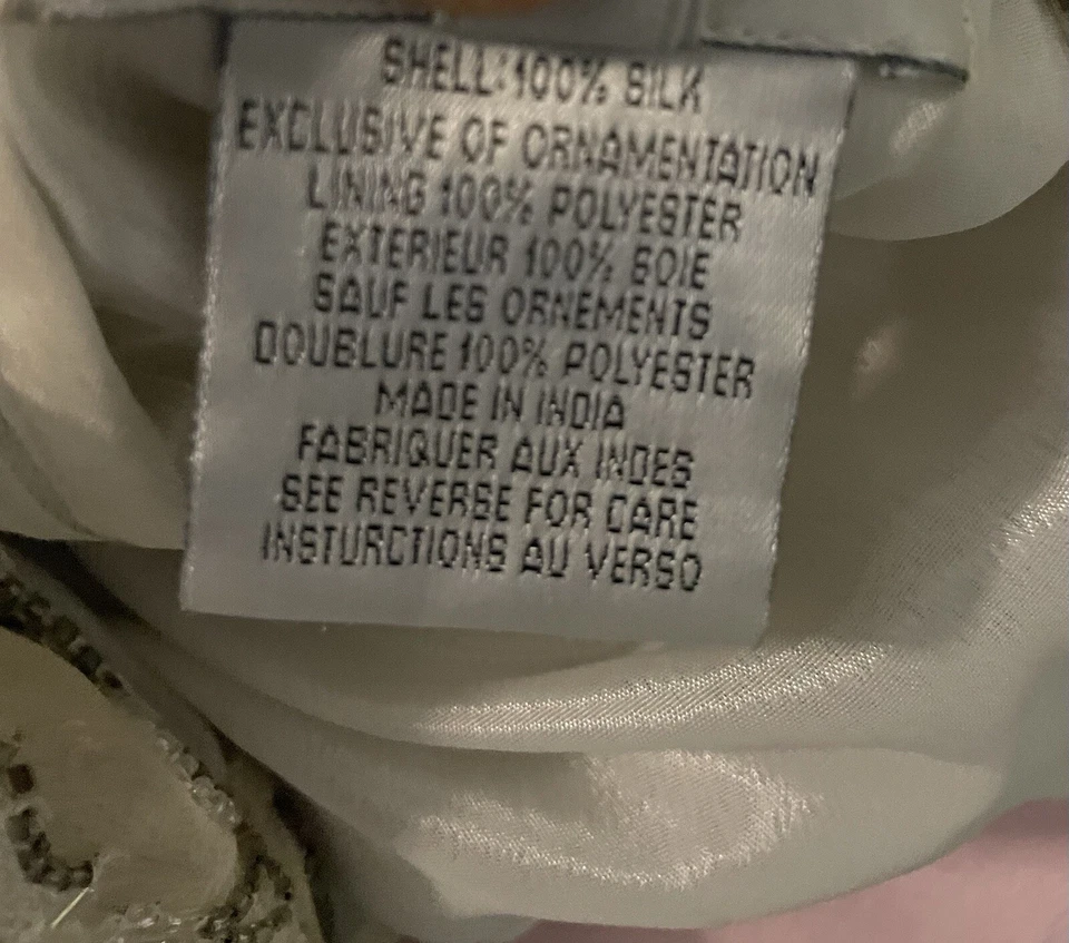 Vtg Y2K Ivory Silk Party Slip Dress Adrianna Pappel L  38/32 Beaded Sequins - Image 2 of 4