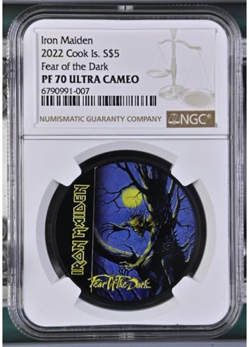 2022 Cook Islands Fear of the Dark Iron Maiden 1 oz silver coin CIT NGC 70
