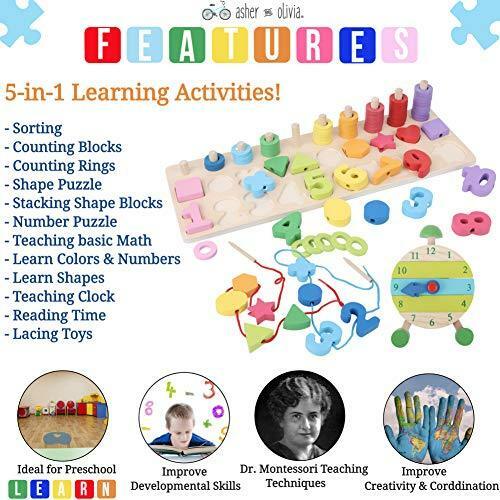 Montessori Fine Motor Skill Toys - Math Wooden Number Shape Set with Learning Cl - Picture 3 of 7