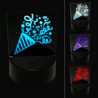 Party Popper with Confetti Celebration Birthday LED Night Light Sign Lamp