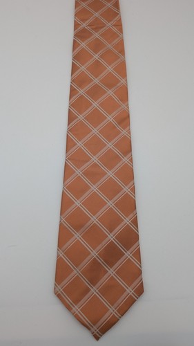Calvin Klein 100% Silk Peach White Checkered Neck Tie - Picture 3 of 9