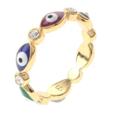 Gold Tone Gold Plated Ring With Evil Eye & Clear Rhinestone BSG744-MU9