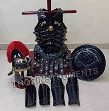 Roman Armor Helmet With Medieval Muscle Jacket Leg & Arm Guard Shield Costume