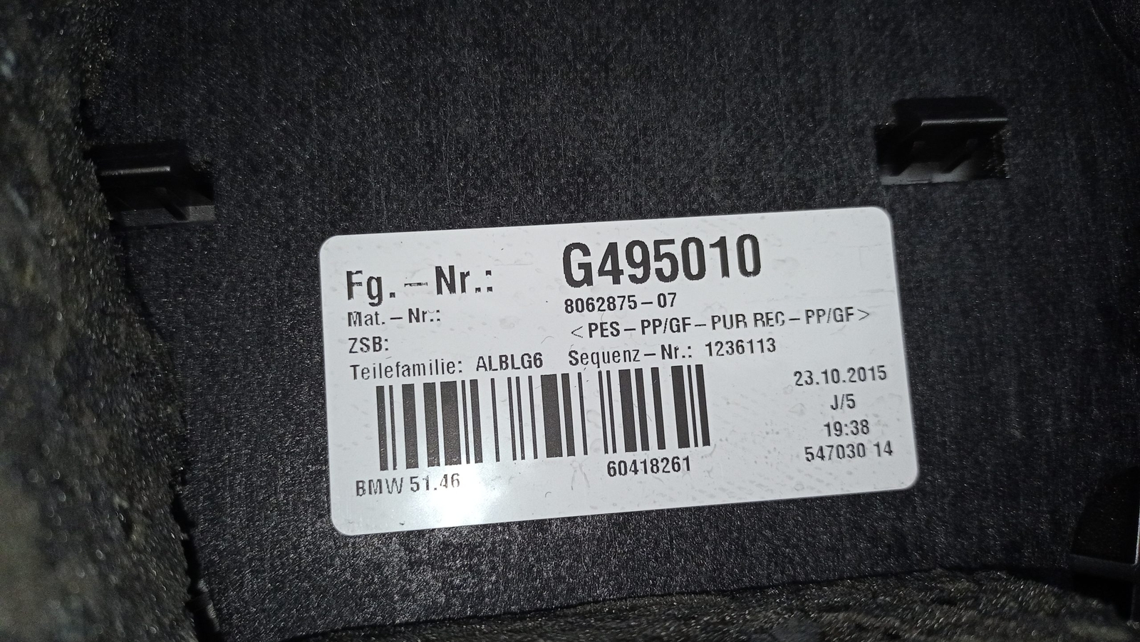 BMW OEM Rear window shelf (anthrazit) 8062875 7