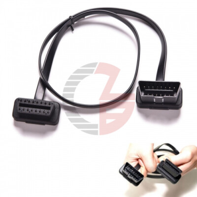 100x OBDⅡ60cm Thin 16Pin Noodle Male to Female Elbow ELM327 OBD2