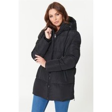 New Hooded Midi Puffer Coat In Black By Be You - Side Zips - Padded