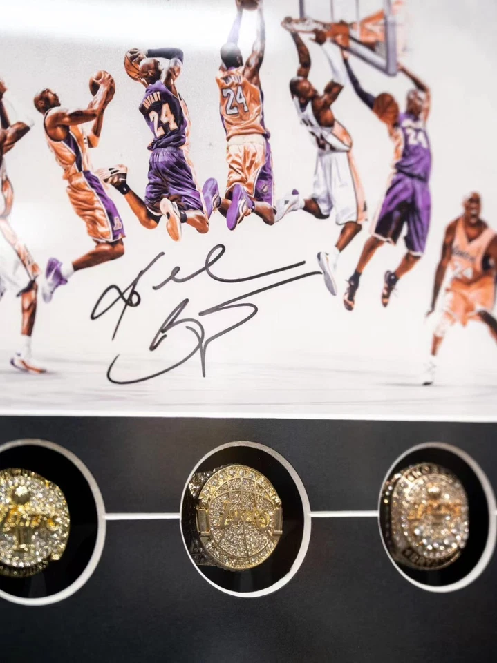 Póster enmarcado Kobe Bryant decoración de arte de pared con 6 réplicas de anillos conjunto de exhibición Foto 4 de 4
