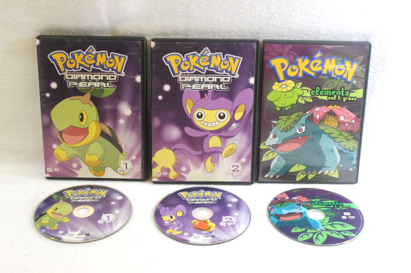 Pokemon DVD Lot: Diamond & Pearl Vols 1-2 & Elements Vol 1 Grass