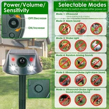 Outdoor Solar Power Ultrasonic Pest Animal Repeller Repellent Garden Cat Dog Fox