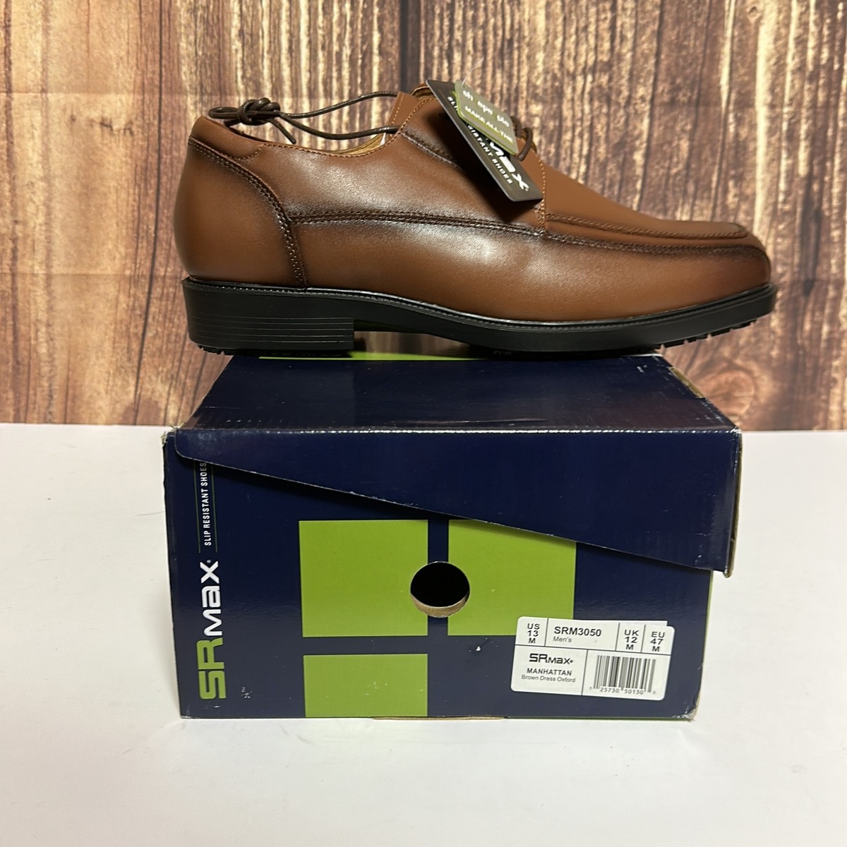 brown slip resistant dress shoes SR Max Mens Manhattan Brown Lace Up Slip Resistant Oxford Dress Shoes Size  13