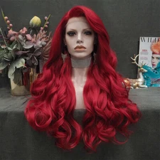 Red Wig Long Synthetic Lace Front Wig Natural Wavy Cosplay Wigs for Wome