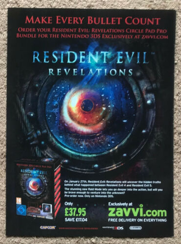 RESIDENT EVIL  REVELATIONS - 2012 full page UK magazine ad NINTENDO 3DS - Afbeelding 1 van 1