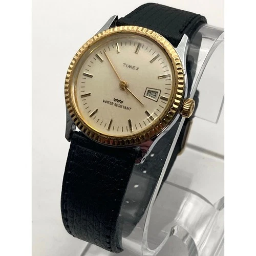 VTG 80's Timex Sprite Mechanical Wind Up Watch 32 mm Fluted Bezel New Strap WR