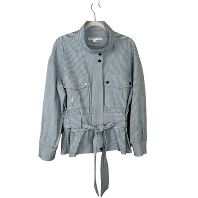 Veronica Beard York Striped Belted Seersucker Jacket Women s Sz L