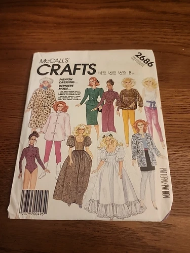 Vintage McCall's Crafts 2686 Sewing Pattern Barbie Doll Clothes 11" Cut