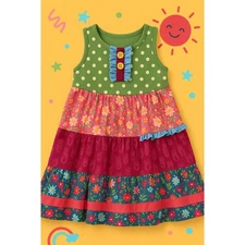 Matilda Jane Girls Green Polka Dot Rainbow Tiered Dress Size 6