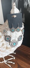 Aztec Concho Turquoise Earrings And Necklace Fashion Southwestern Boho Jewelry