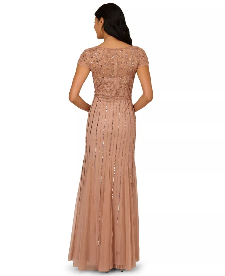 Vestido para mujer Adrianna Papell adornado cuello en V Godet oro rosa talla 10 $179 Foto 2 de 3