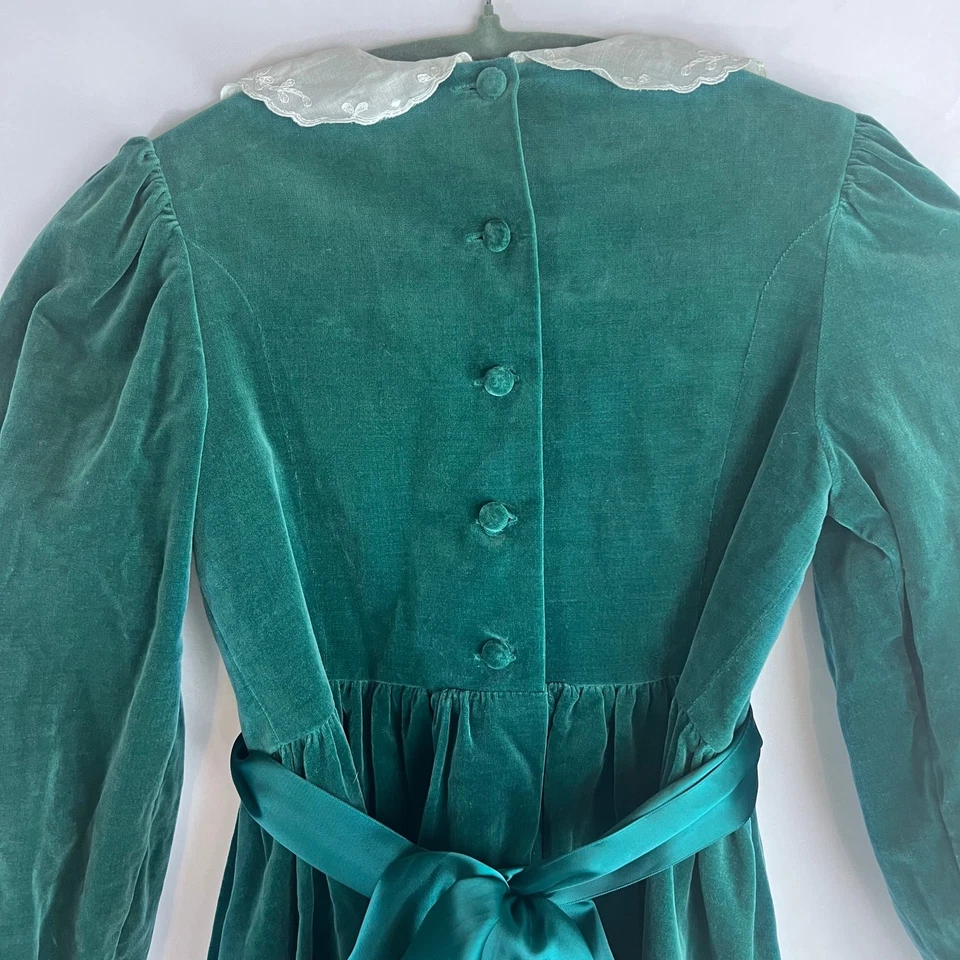 Vintage Laura Ashley Madre e Niño Terciopelo Manga Larga Blet Verde Niña Talla 7-8 Foto 4 de 4