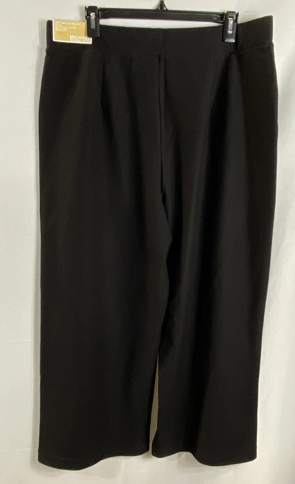 Michael Kors Womens Black Solid Wide Leg Pants XL High-Rise Cotton Blend - Image 2 of 4