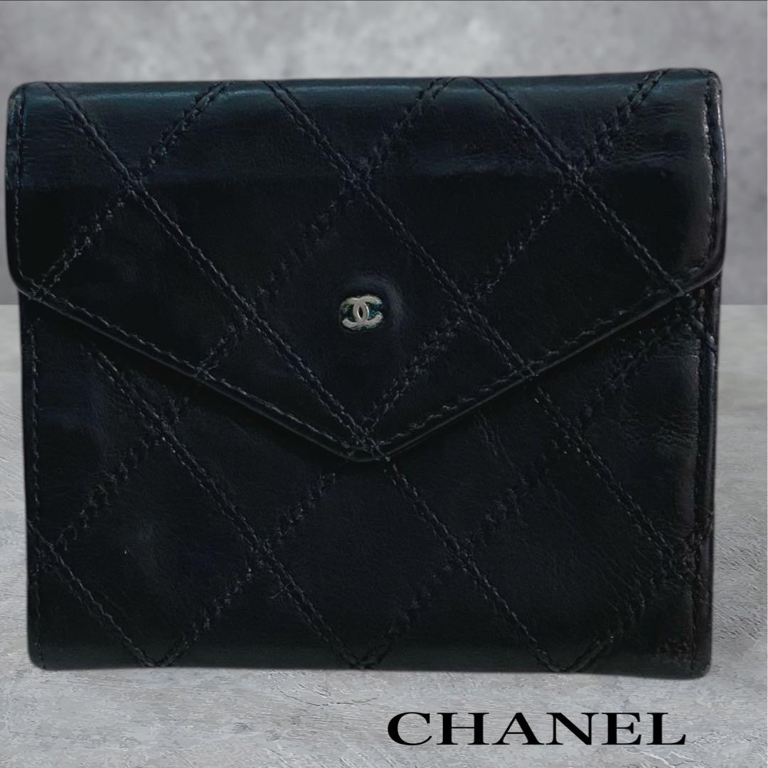 Chanel Black Bicolore Coin Purse Case