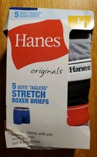 Hanes Originals Boys Tagless Stretch Boxer Briefs 5-Pack Size L 12-14 