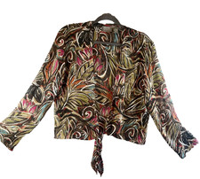 Chico's EUC Women Multicolor Art Print Tie Front Jacket Size 1