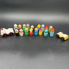 Vintage Fisher Price Little People Clown Dog Lot Of 18 Wooden Wood Plastic & Car