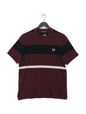 Fred Perry Men's T-Shirt M Red Striped Cotton with Elastane Basic