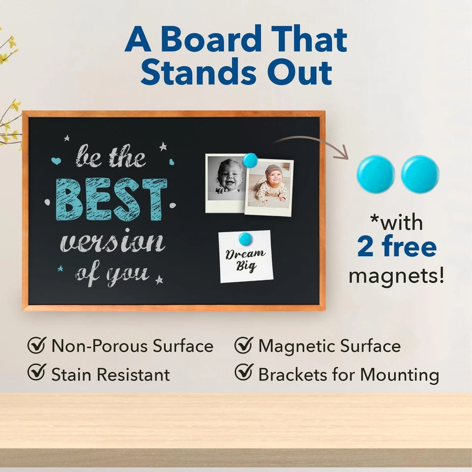 24x36 Magnetic Chalkboard – Large Rustic Wall Blackboard with Wood Frame – Ha... - Image 4 of 4