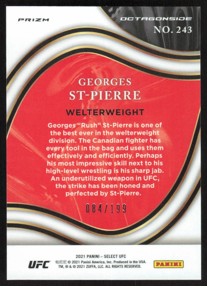 2021 Panini Select UFC Red Disco Octagonside #243 Georges St-Pierre /199 - Image 2 of 2