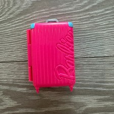 Barbie Doll Accessory Pink Retractable Handle Travel Plastic Luggage Suitcase