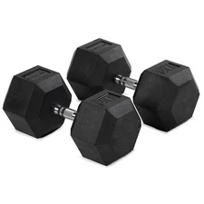 Titan Fitness 95 LB Pair Free Weights, Black Rubber Coated Hex Dumbbell