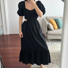 Faithfull the brand linen maxi dress in washed black open back size XL
