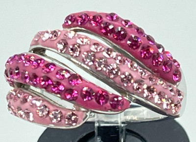 Ring 925 Silver AU Single Band Morphs into 4 Light & Dark Pink Crystal Rows S6