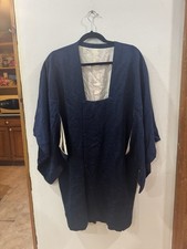 Vintage Japanese Silk Michiyuki Coat Dark Blue Woven Kimono Jacket One Size/L