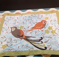 Vtg Embroidered Bird Floral Pillow Cover Case Cottagecore 18x13 Zipper C