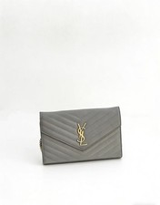 YSL Grey V  Quilted Leather Envelope Chain Bag