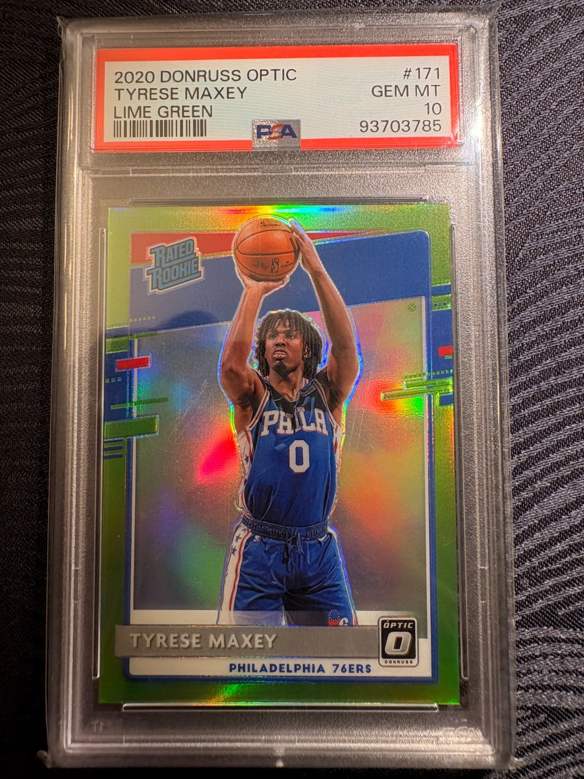 2020-21 Optic Tyrese Maxey Lime Green RC /149 PSA 10