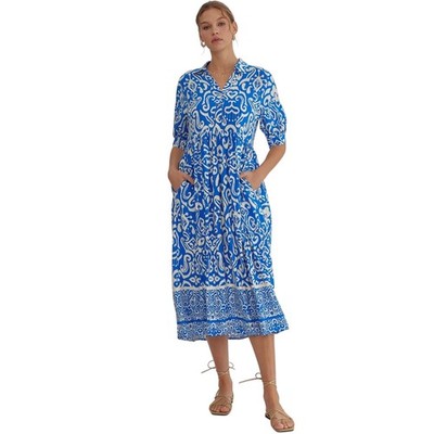 NWT Entro Blue Paisley Midi Dress Collared Button Front Pockets Medium | eBay NWT Entro Blue Paisley Midi Dress Collared Button Front Pockets Medium | eBay