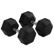 Titan Fitness 65 LB Pair Free Weights, Black Rubber Coated Hex Dumbbell