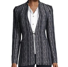 Elie Tahari Bonnie Tweed Blazer Jacket Metallic Size 2 Navy Blue