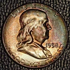 1958 Franklin Half Dollar, Very Choice BU, Pretty Toning