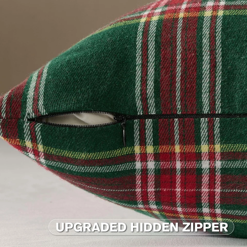 Pack de 2 Fundas de Almohada Decorativas a Cuadros de Navidad Cojín Escocés Tartán Foto 3 de 4