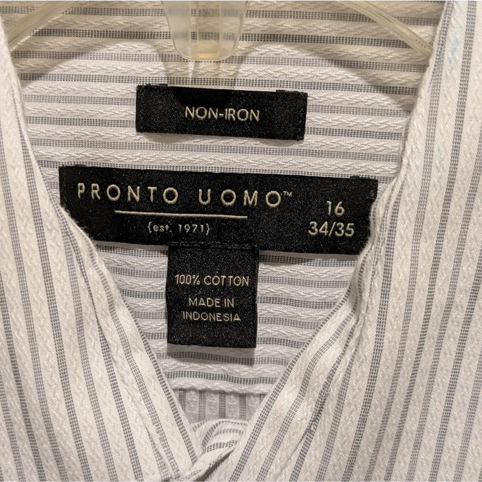 Men's Pronto Uomo Striped 100% Cotton Non-iron Button Down Dress Shirt 16 34/35 - Image 2 of 4