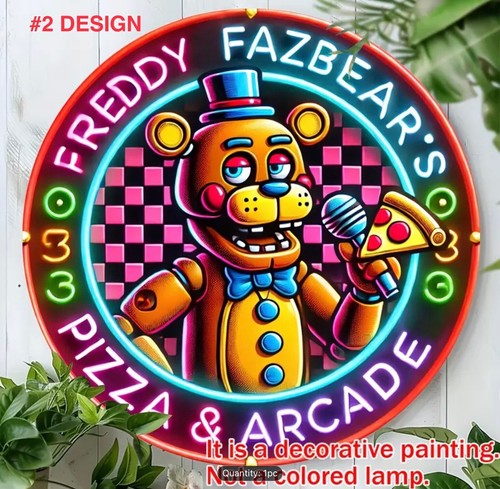 Freddy Game Zone #1 Metal Hanging Wall Sign 20x20cm Five Nights at Freddys MOVIE - Picture 5 of 24