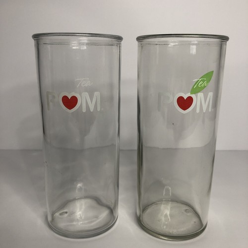 2 Vintage Pom Teegläser 16 Unzen | Klarglas Herz Logo Saft Trinkgeschirr USA