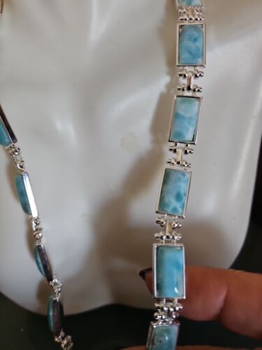 925 Silver 925 Genuine Larimar Tennis Necklace 16" NWOT - Picture 3 of 7
