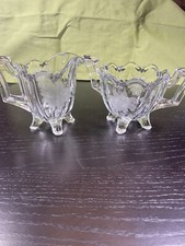 EAPG Cream And Sugar Set Etched Flower Footed 1900  s BEAUTIFUL